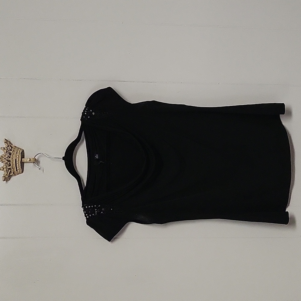 Cowl neck beaded shoulder top